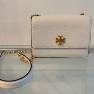 Tory Burch Gold and White Crossbody Bag with Flap Closure